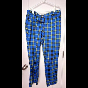 Hot Topic Blue Yellow Black Plaid Suspender Ankle Pants Suspender Hooks Size XL